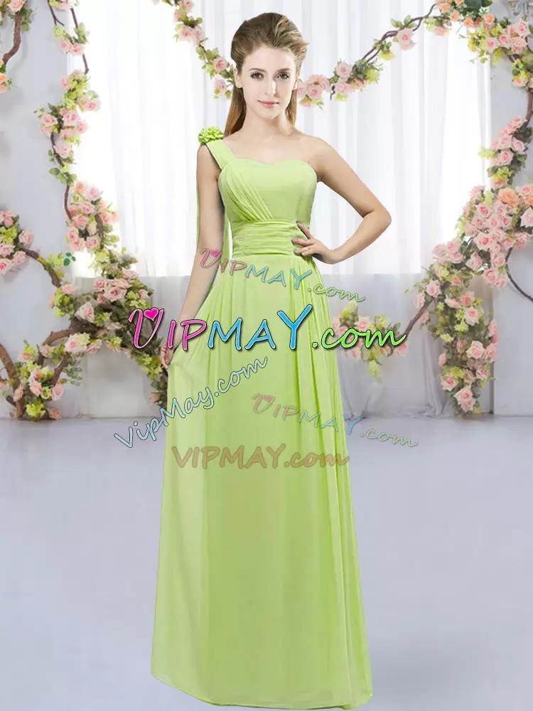 Hand Made Flower Damas Dress Yellow Green Lace Up Sleeveless Floor Length