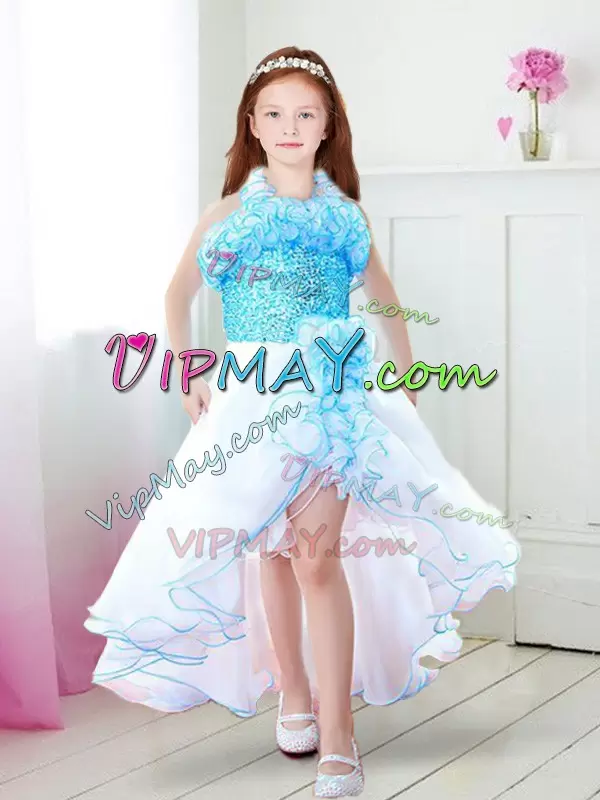 Luxury Sleeveless Halter Top Ruffles Zipper Toddler Flower Girl Dress