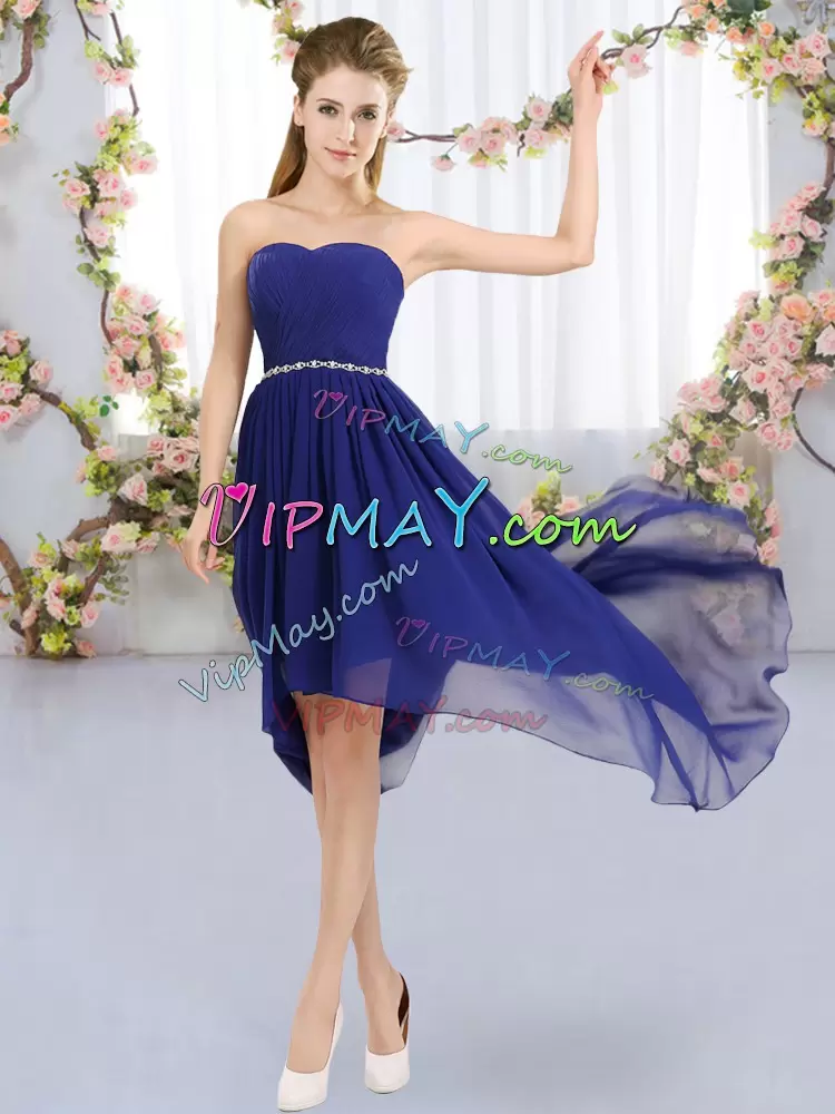 Pretty Royal Blue Strapless Neckline Beading Bridesmaid Gown Sleeveless Lace Up