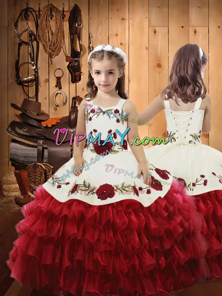 Organza Sleeveless Floor Length Kids Formal Wear and Ruffled Layers