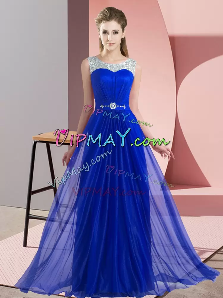 Popular Royal Blue Sleeveless Chiffon Lace Up Bridesmaid Dresses for Wedding Party