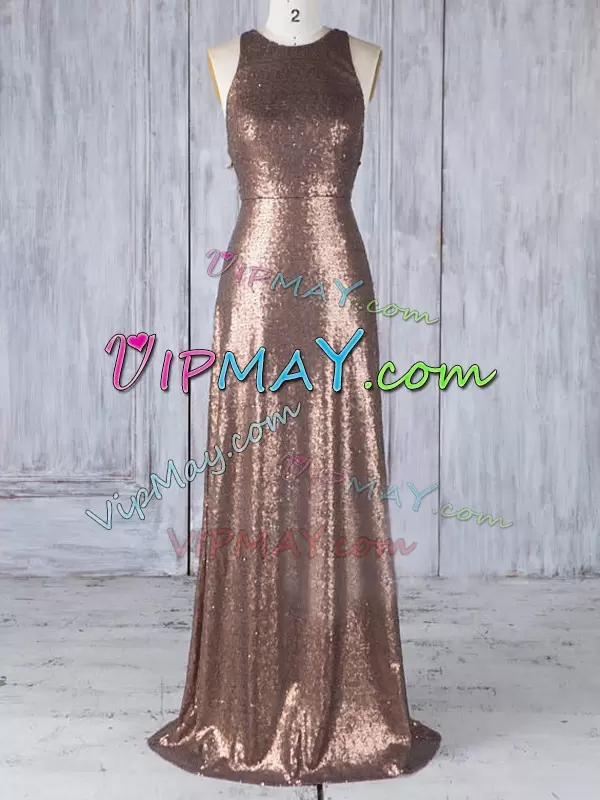 Wonderful Brown Scoop Neckline Appliques Wedding Guest Dresses Sleeveless Criss Cross