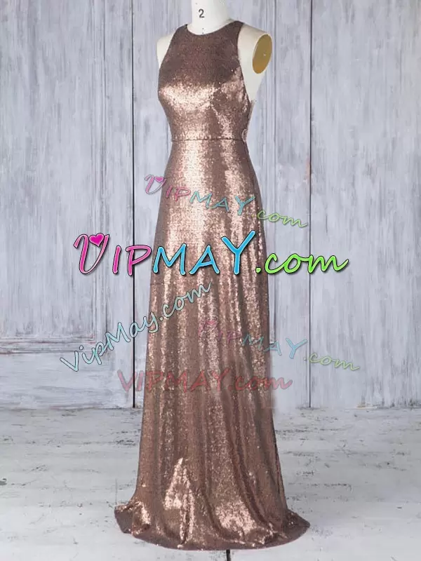 Wonderful Brown Scoop Neckline Appliques Wedding Guest Dresses Sleeveless Criss Cross