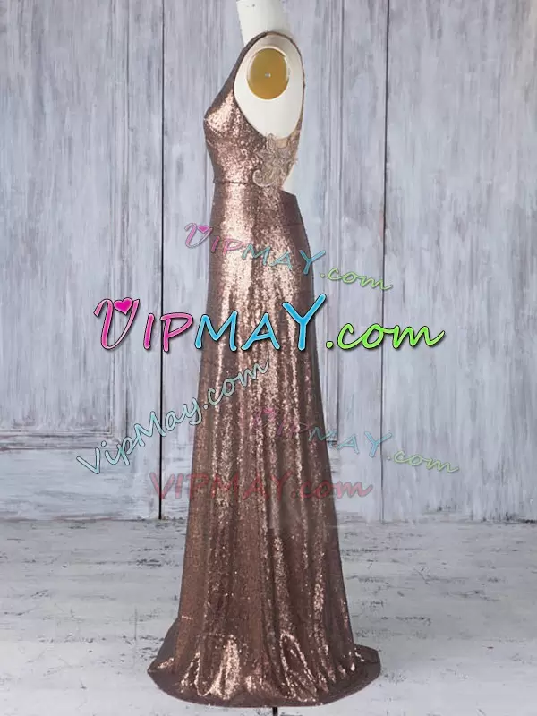 Wonderful Brown Scoop Neckline Appliques Wedding Guest Dresses Sleeveless Criss Cross