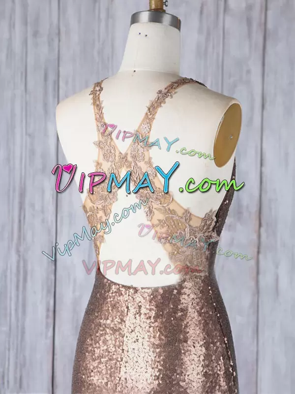 Wonderful Brown Scoop Neckline Appliques Wedding Guest Dresses Sleeveless Criss Cross