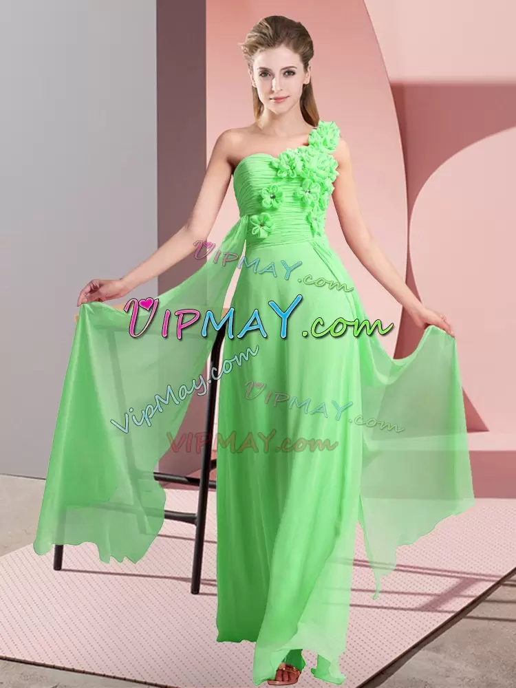 High Class Empire Chiffon One Shoulder Sleeveless Hand Made Flower Floor Length Lace Up Bridesmaid Gown