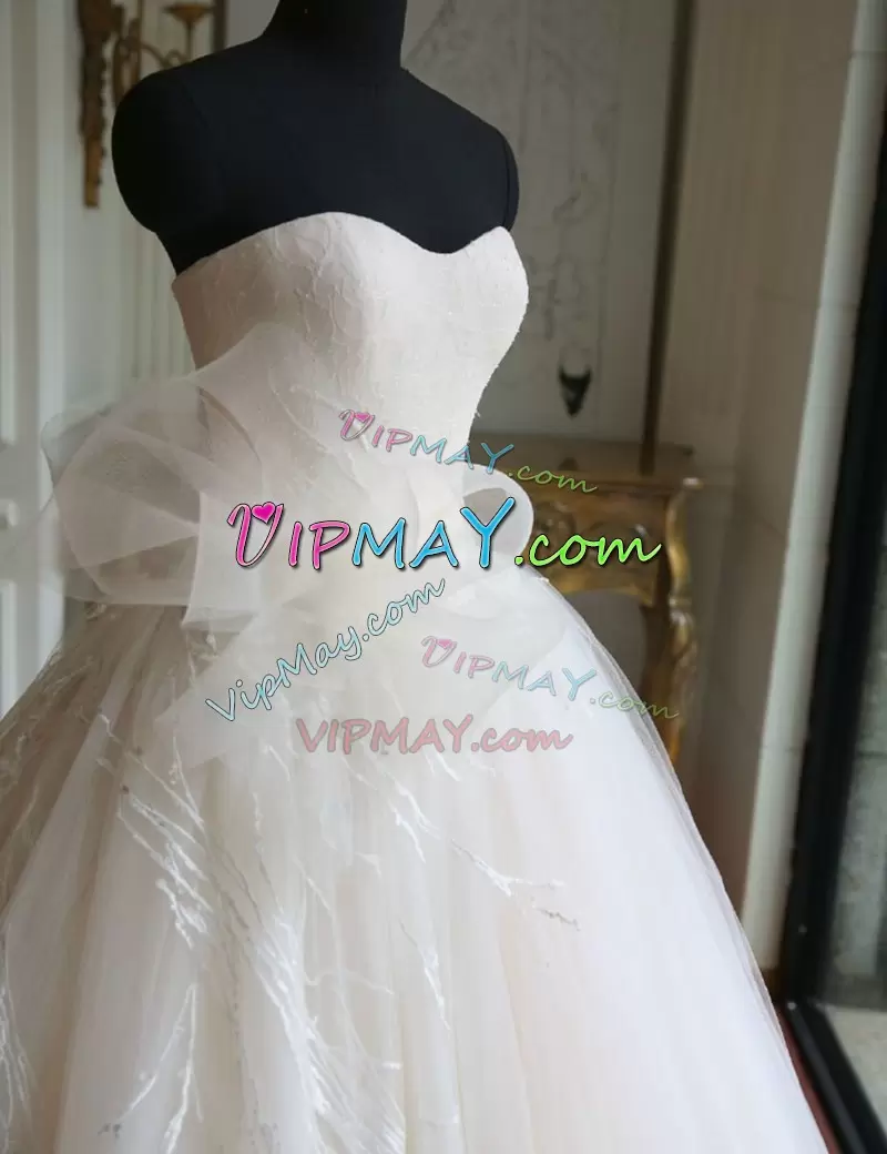 Hot Selling White Wedding Dress Beach and Wedding Party with Sequins Sweetheart Sleeveless Brush Train Lace Up