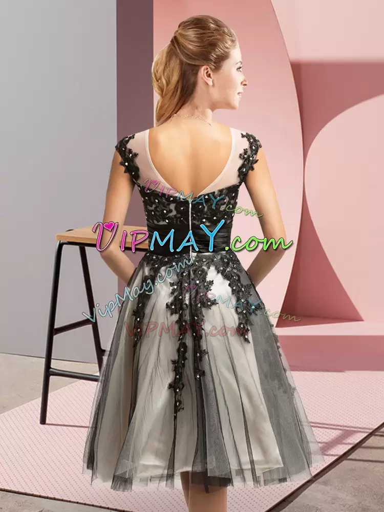 Sleeveless Knee Length Beading and Lace Zipper Wedding Guest Dresses with Black