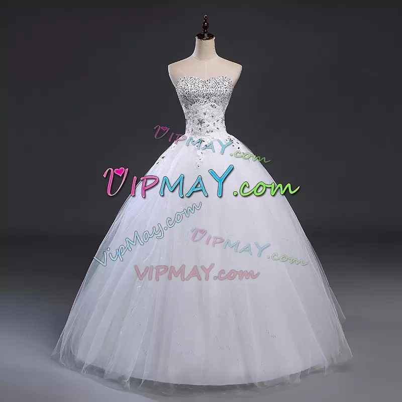 Perfect Beading and Appliques Wedding Dresses White Lace Up Sleeveless Floor Length