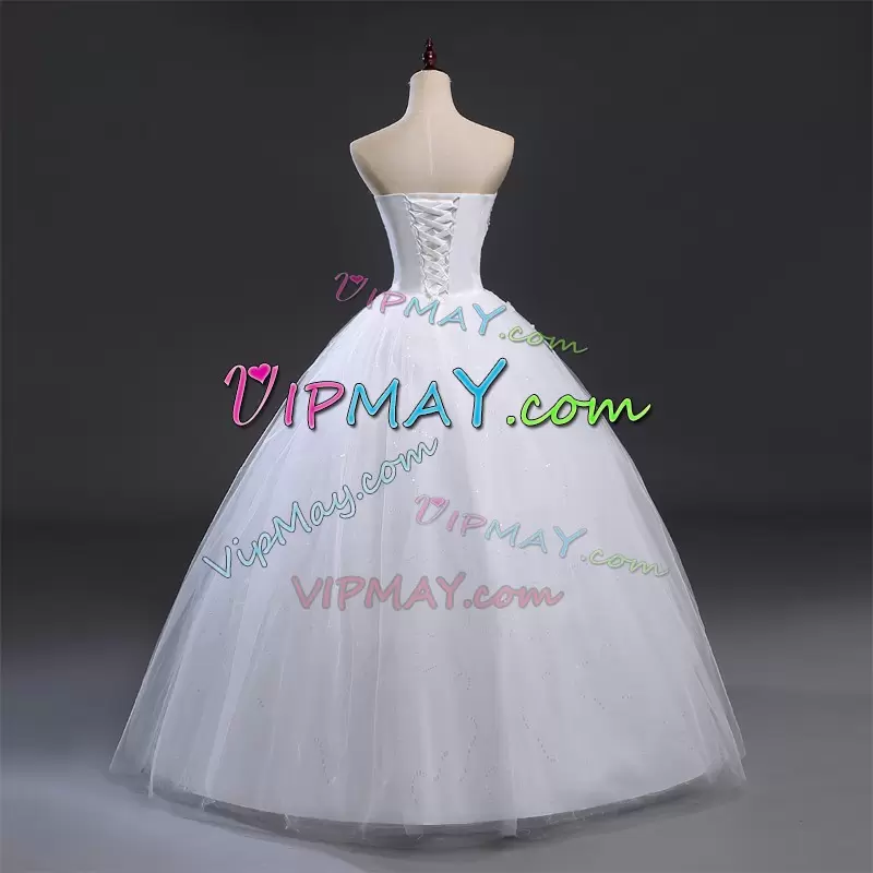 Perfect Beading and Appliques Wedding Dresses White Lace Up Sleeveless Floor Length