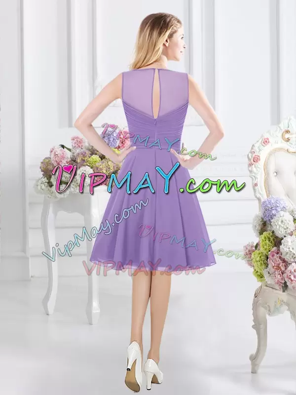 Unique Ruching Wedding Guest Dresses Lavender Zipper Sleeveless Knee Length