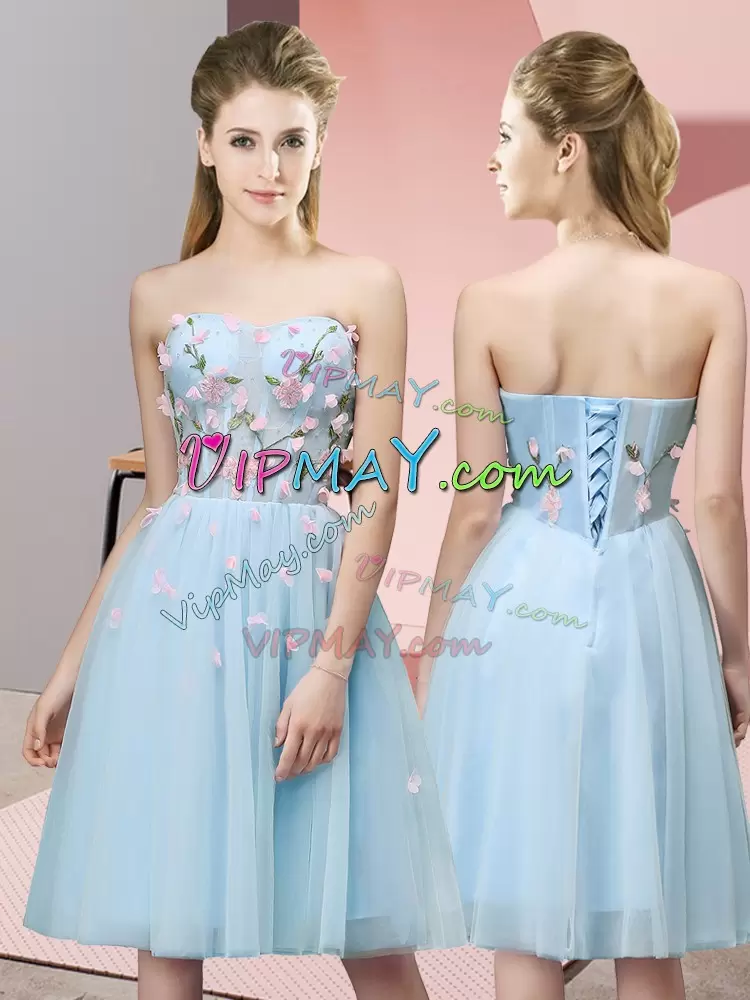 Light Blue Sweetheart Lace Up Appliques Bridesmaid Dresses Sleeveless