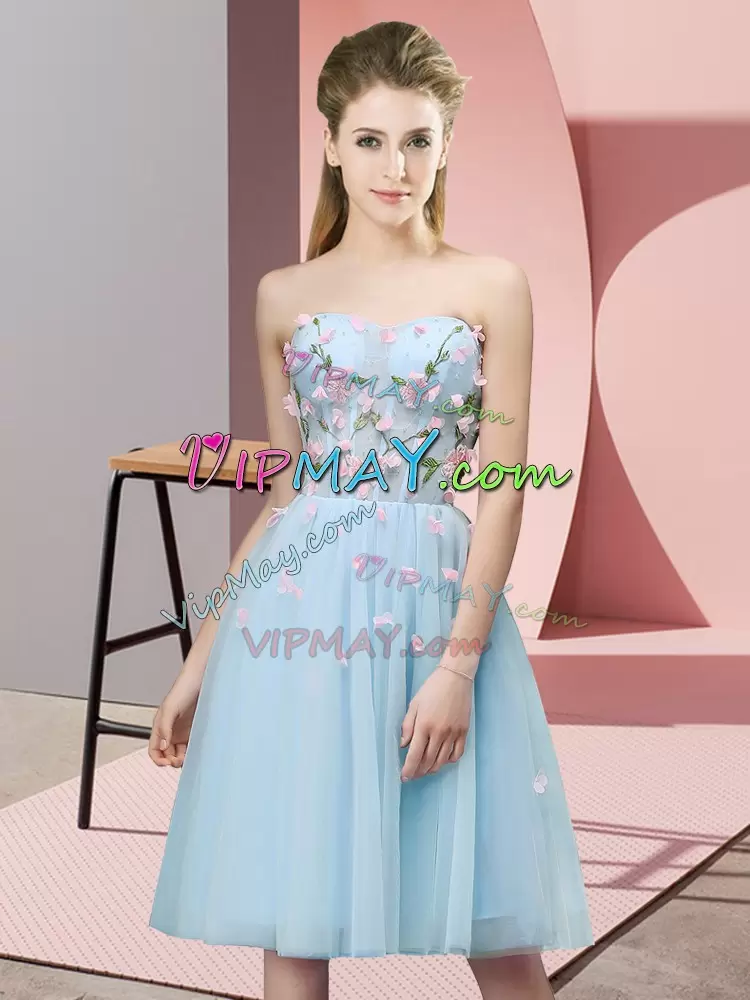 Light Blue Sweetheart Lace Up Appliques Bridesmaid Dresses Sleeveless