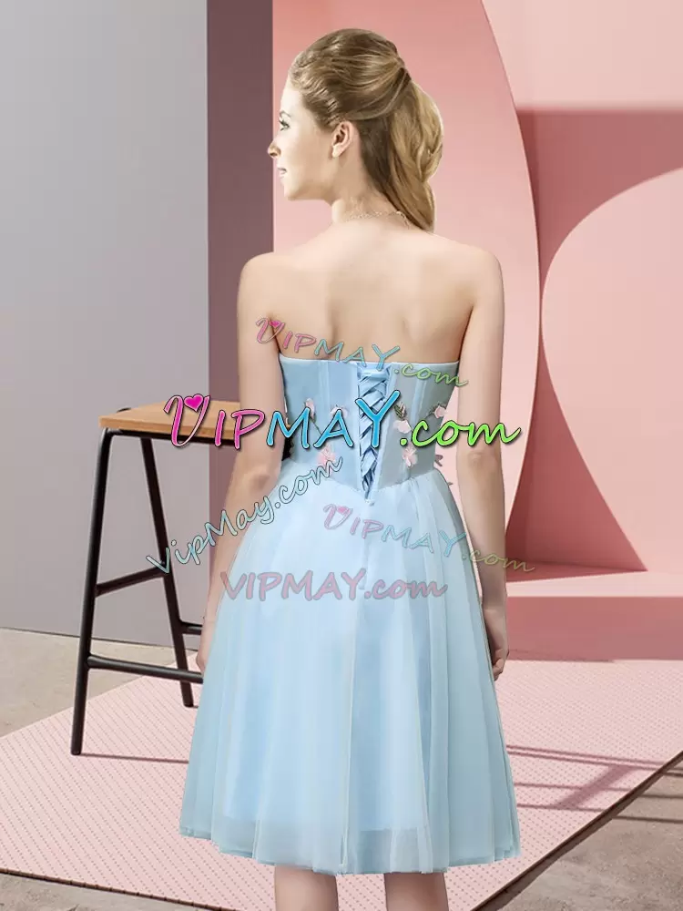 Light Blue Sweetheart Lace Up Appliques Bridesmaid Dresses Sleeveless