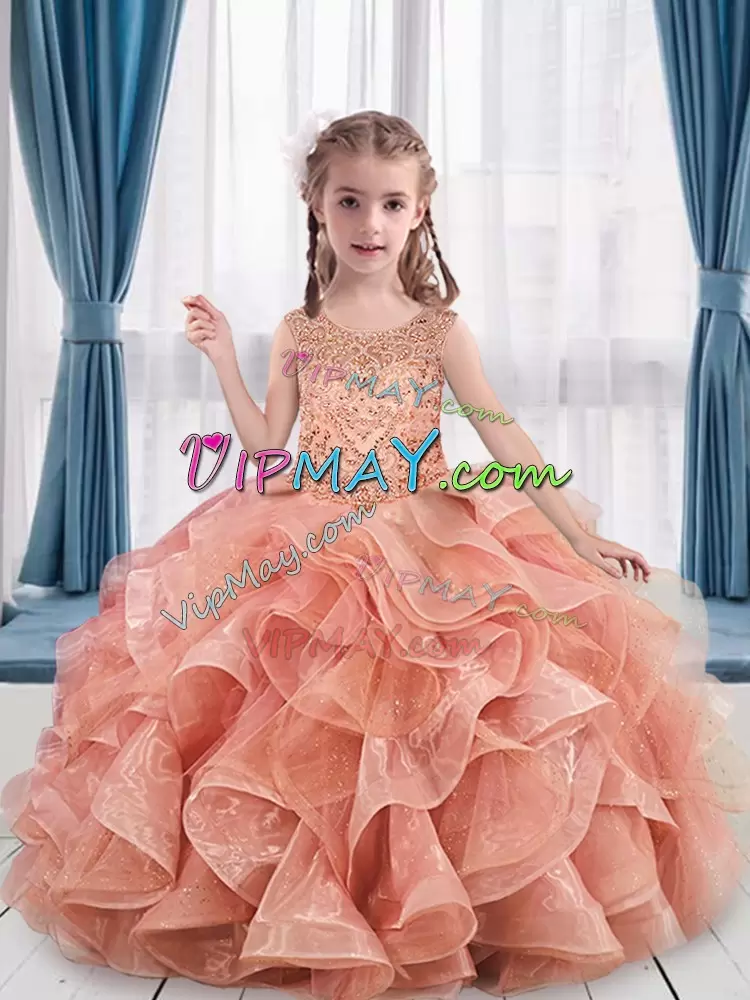 Cap Sleeves Sweetheart Sweep Train Beading and Lace Lace Up Little Girls Pageant Gowns