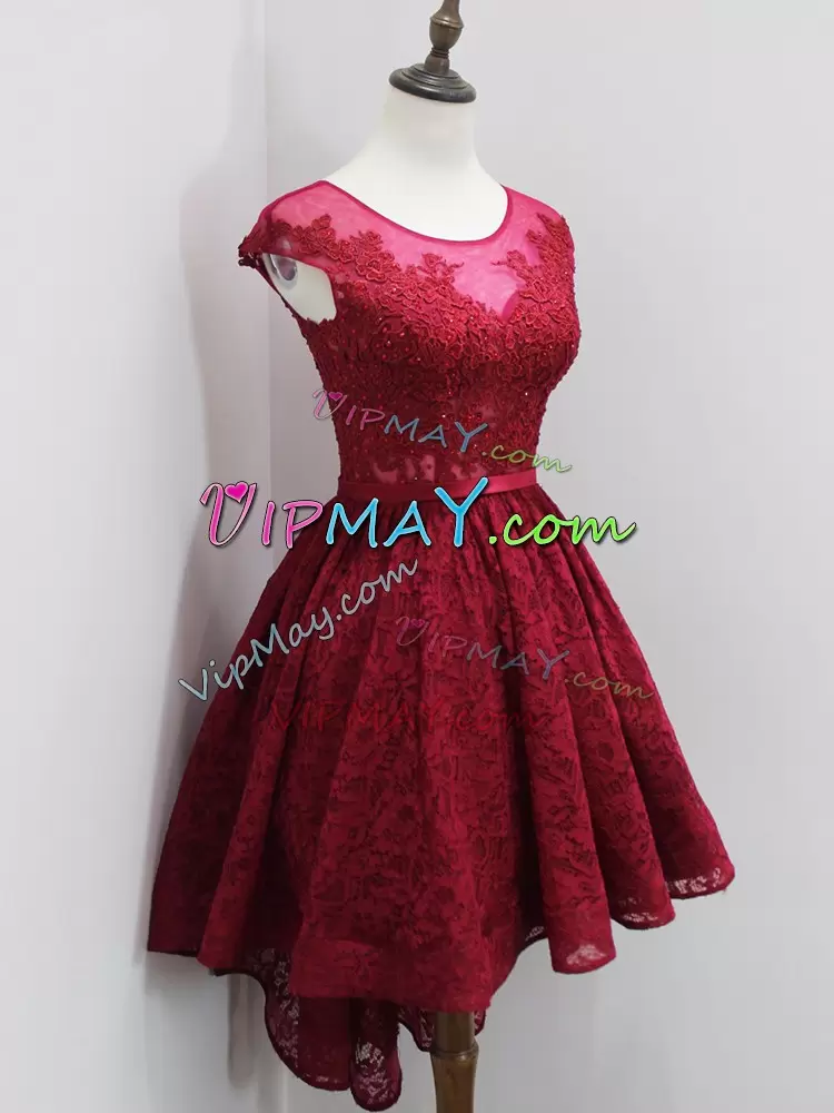 Superior Wine Red High Low Zipper Lace Over Dama Dress Under 100