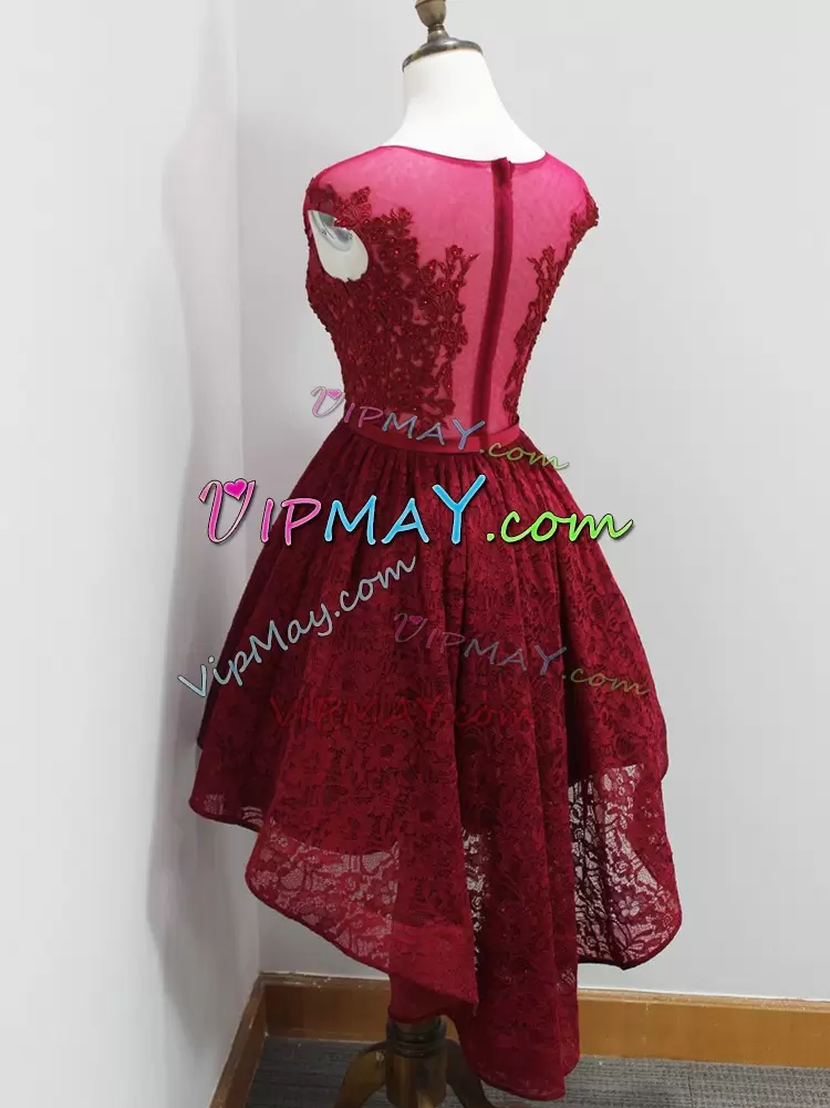 Superior Wine Red High Low Zipper Lace Over Dama Dress Under 100