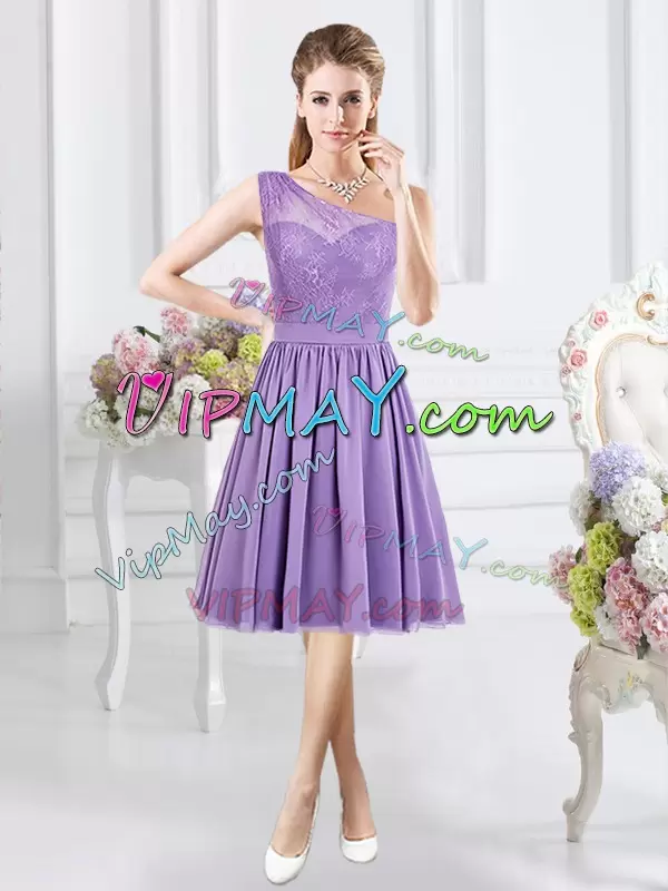 Lavender Sleeveless Chiffon Side Zipper Bridesmaid Dresses for Prom and Party and Wedding Party