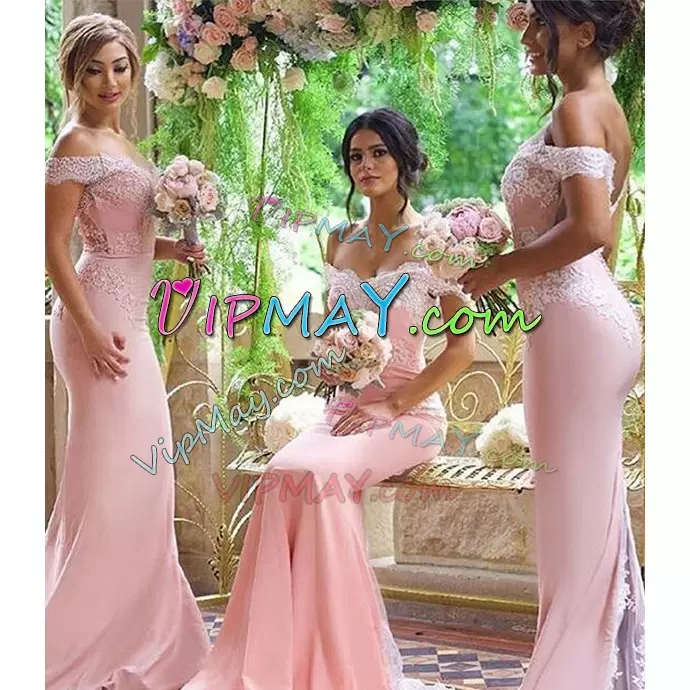 Sleeveless Off The Shoulder Clasp Handle Lace Bridesmaid Dresses Off The Shoulder