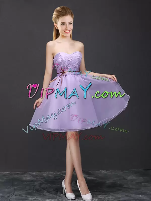 Sleeveless Mini Length Lace Lace Up Dama Dress with Lavender
