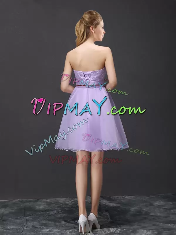 Sleeveless Mini Length Lace Lace Up Dama Dress with Lavender