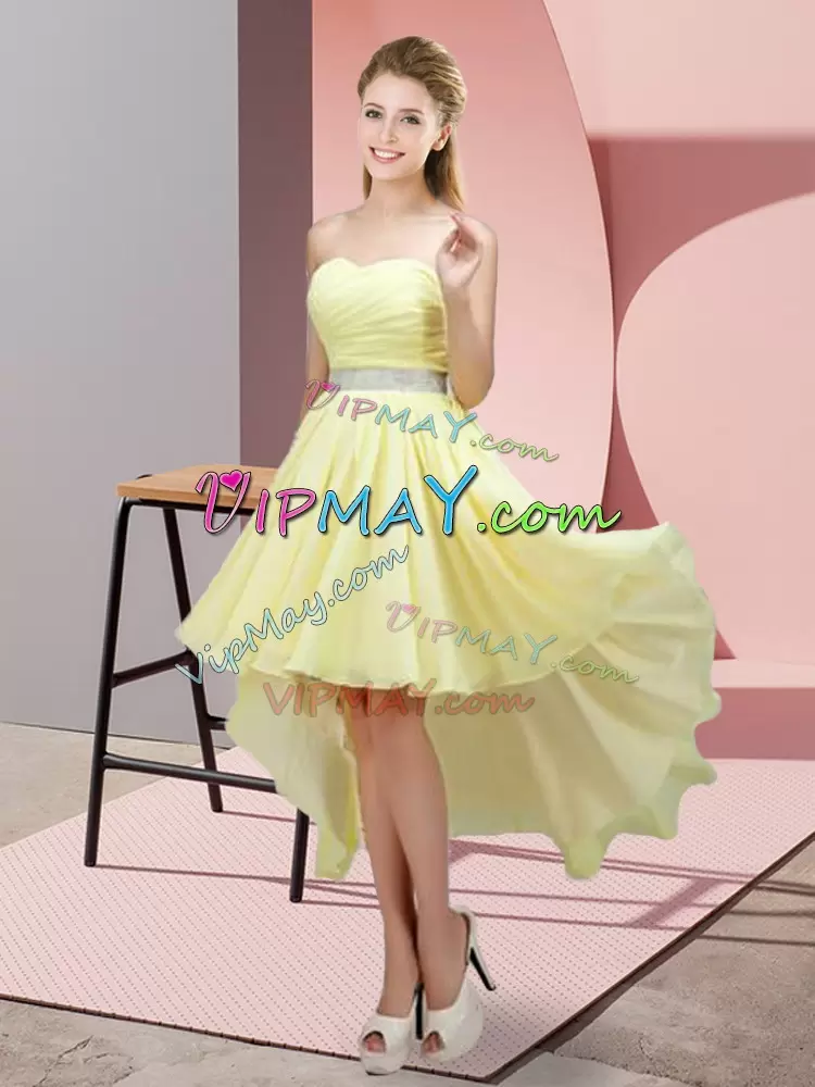 Graceful High Low A-line Sleeveless Yellow Vestidos de Damas Lace Up