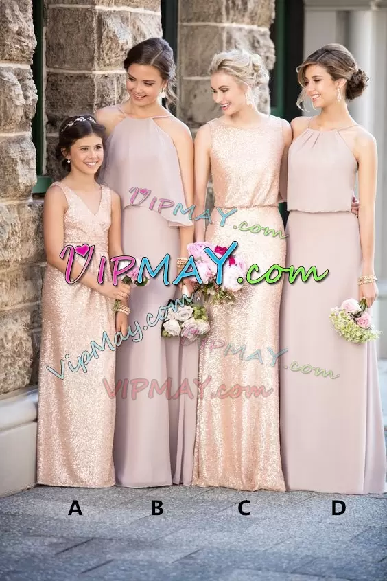 Nice Floor Length Dama Dress Pink for Party and Wedding Party with Sequins