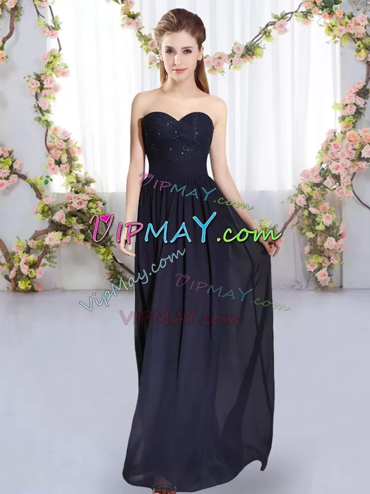 Flare Navy Blue Bridesmaid Dress Wedding Party with Beading and Lace Sweetheart Sleeveless Zipper