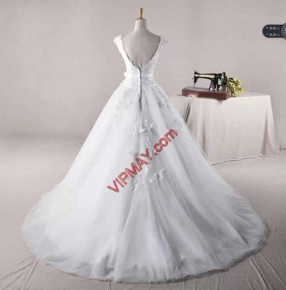 Sweep Train A-line Red Carpet Gowns White Square Tulle Sleeveless Zipper