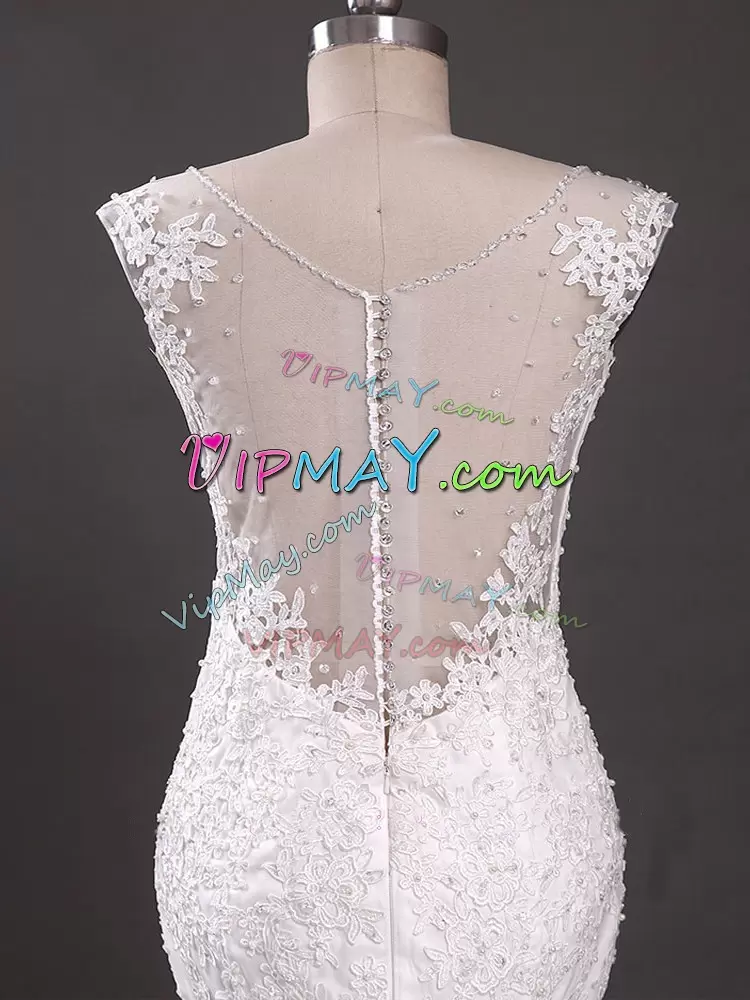 Comfortable White Bridal Gown Wedding Party with Beading and Lace V-neck Sleeveless Court Train Clasp Handle