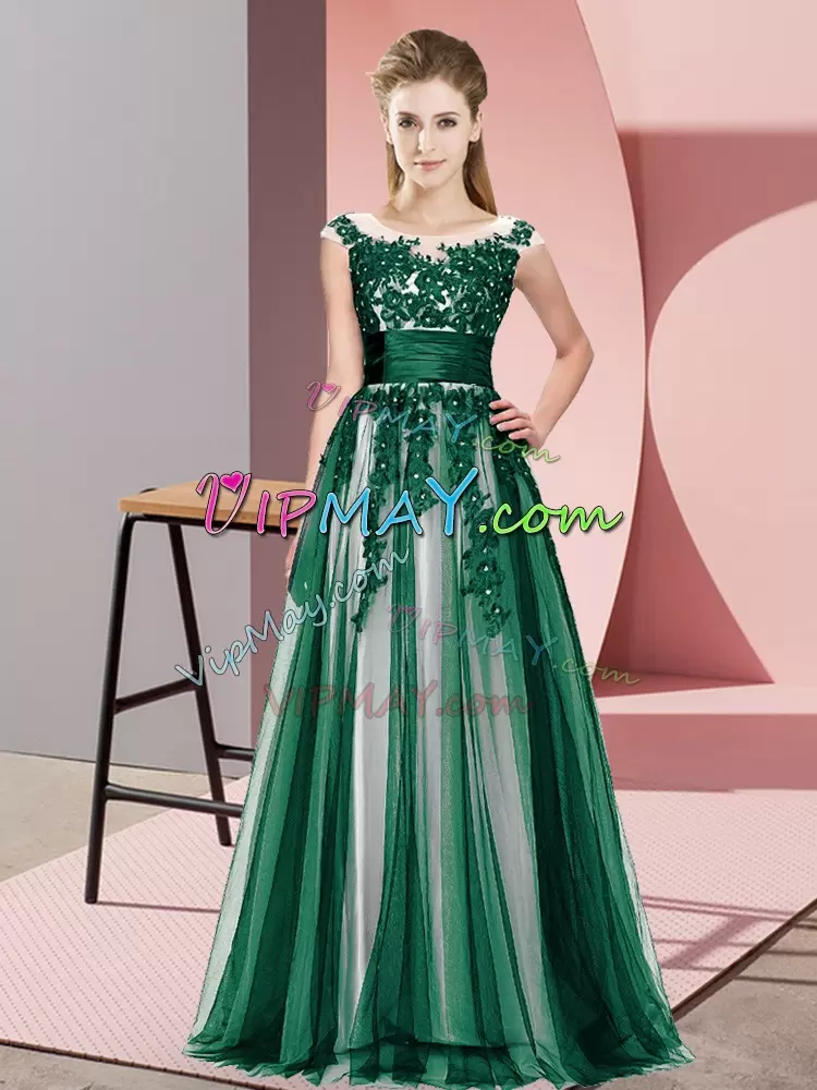 New Arrival Dark Green Tulle Zipper Dama Dress for Quinceanera Sleeveless Floor Length Beading and Lace