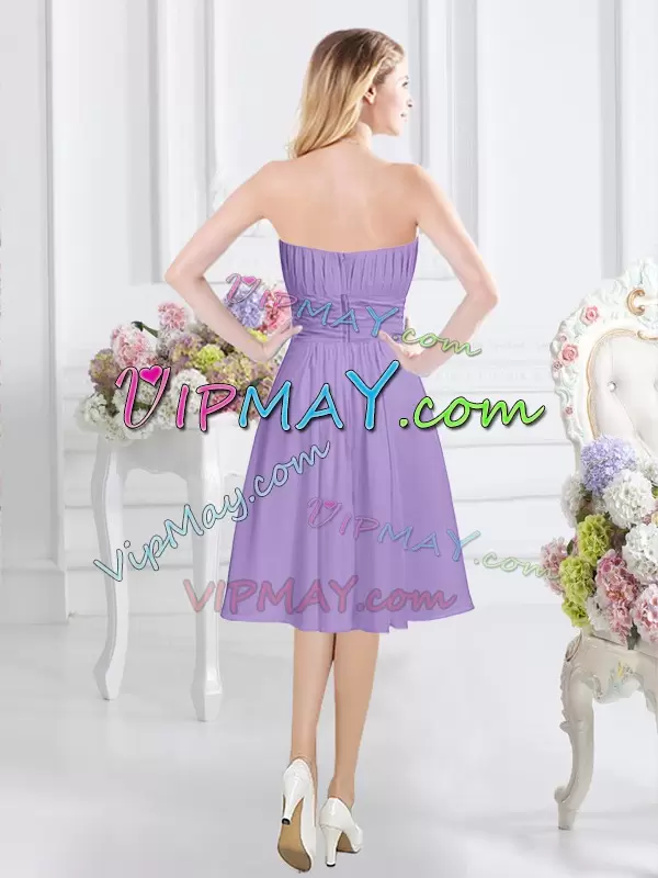 Latest Chiffon Sleeveless Knee Length Wedding Guest Dresses and Ruching and Hand Made Flower