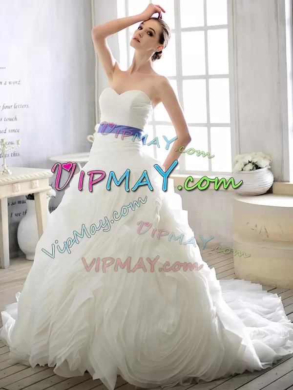 White Sweetheart Neckline Sashes ribbons Bridal Gown Sleeveless Lace Up
