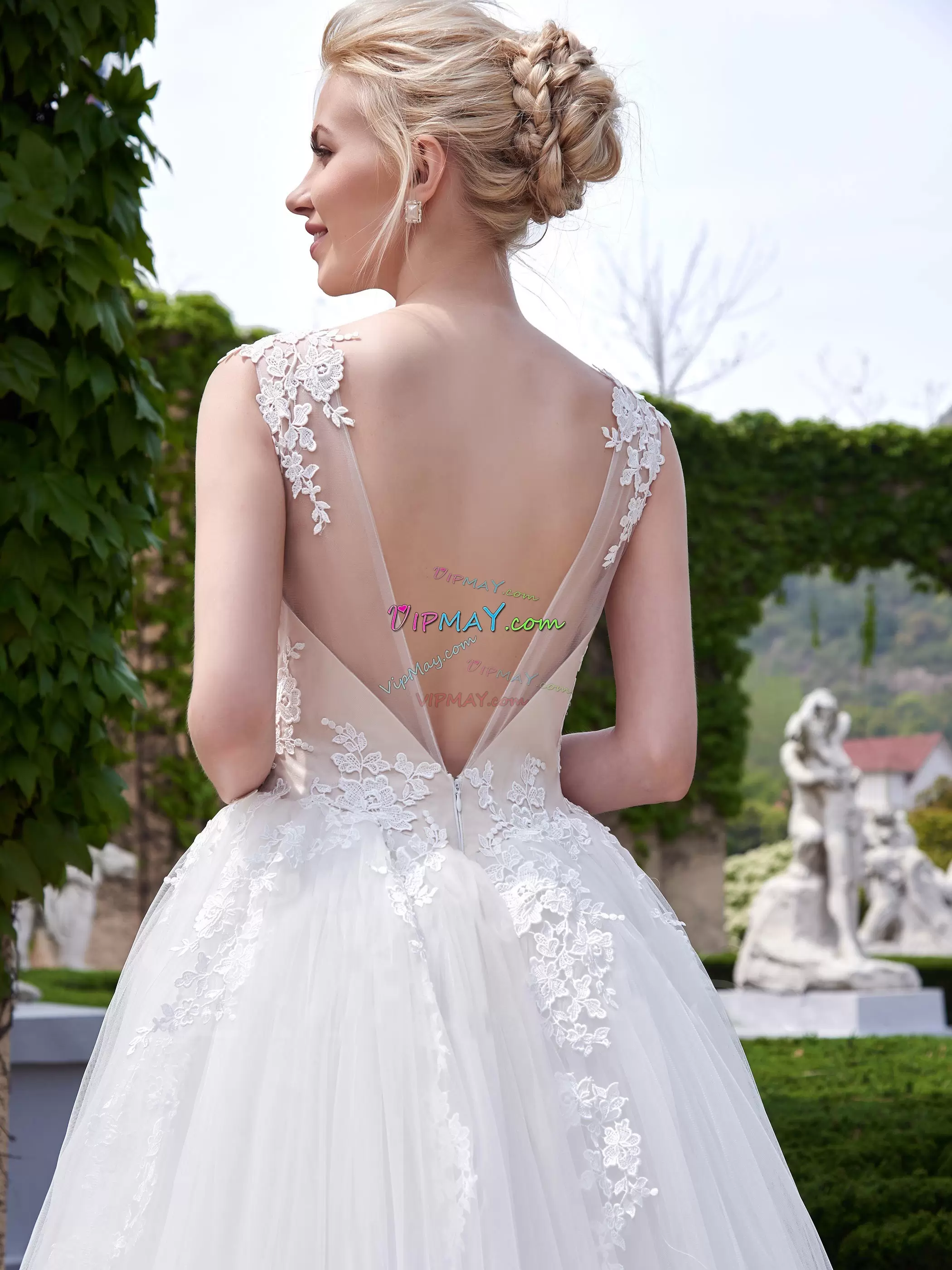 Dynamic Sleeveless Sweetheart Brush Train Appliques Side Zipper Wedding Dresses