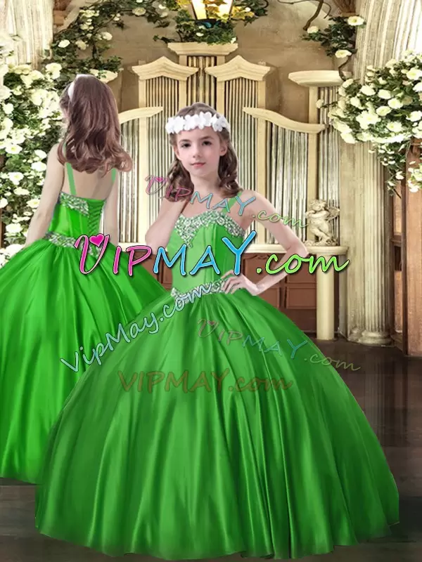 Sleeveless Straps Beading Lace Up Pageant Dress for Teens