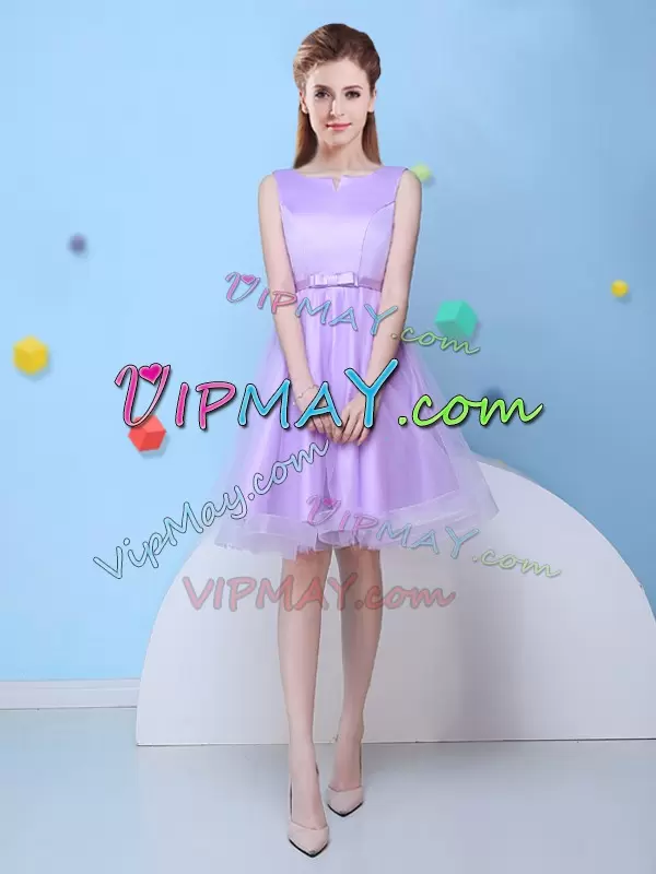 Eye-catching Sleeveless Scoop Lace Up Knee Length Bowknot Court Dresses for Sweet 16 Scoop
