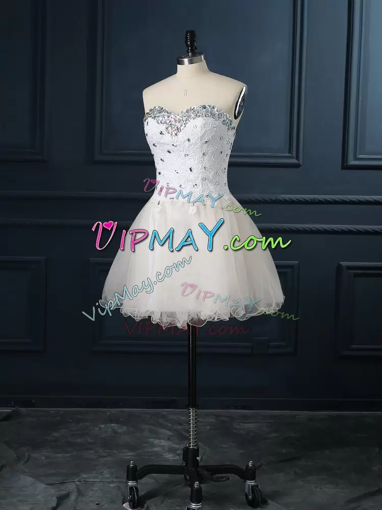 Custom Designed Organza Sleeveless Mini Length Wedding Dress and Beading and Lace