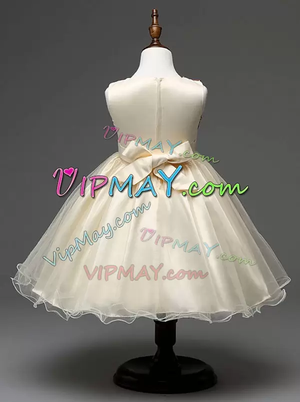 Organza Scoop Sleeveless Zipper Sequins and Bowknot Toddler Flower Girl Dress in Champagne