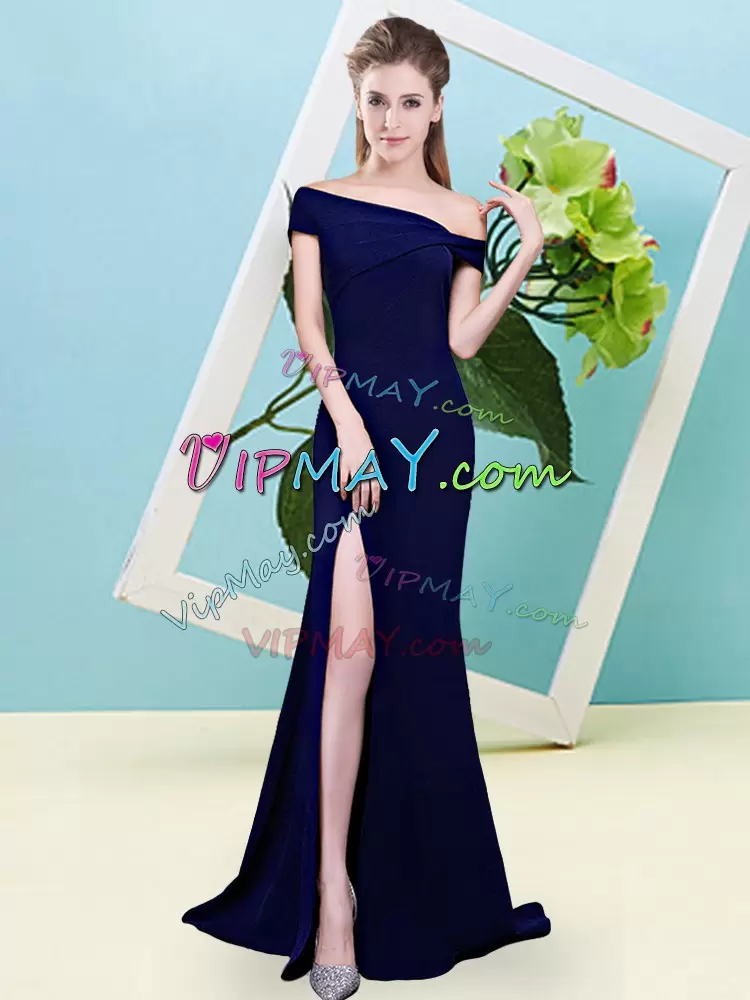 Captivating Sleeveless Floor Length Ruching Zipper Bridesmaid Dresses with Royal Blue