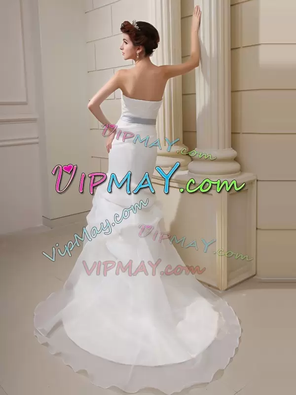 Organza Sleeveless With Train Wedding Gown Brush Train and Pick Ups