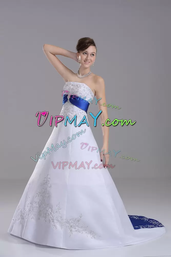 White Sleeveless Brush Train Beading and Embroidery Bridal Gown