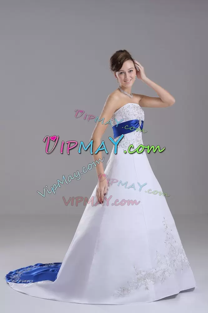 White Sleeveless Brush Train Beading and Embroidery Bridal Gown