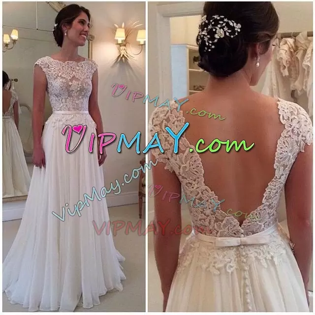 Latest Chiffon Cap Sleeves Floor Length Bridal Gown and Lace