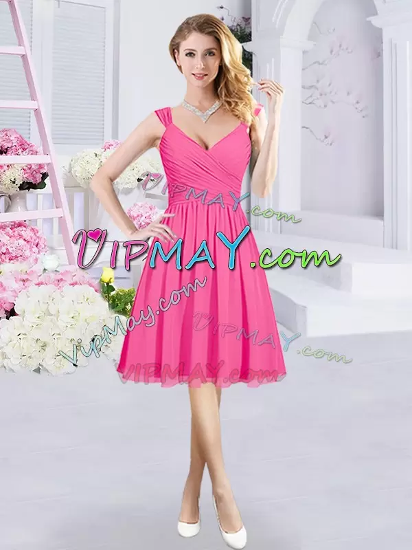 Knee Length A-line Sleeveless Hot Pink Quinceanera Court Dresses Zipper