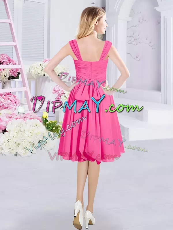 Knee Length A-line Sleeveless Hot Pink Quinceanera Court Dresses Zipper