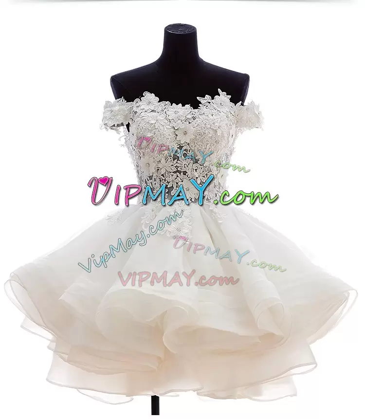 Attractive White Off The Shoulder Zipper Beading and Lace Wedding Guest Dresses Sleeveless