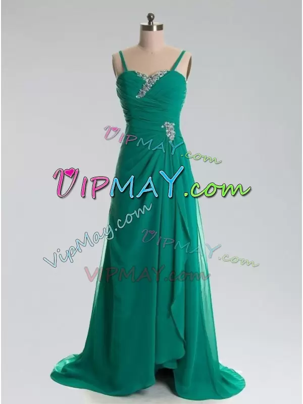 Beading and Lace Bridesmaid Dress Green Lace Up Sleeveless Floor Length