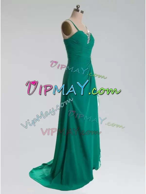 Beading and Lace Bridesmaid Dress Green Lace Up Sleeveless Floor Length