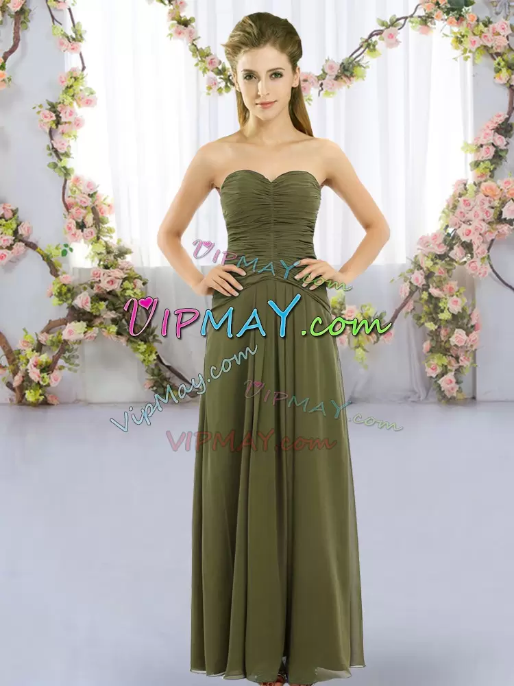 Olive Green Sweetheart Neckline Ruching Wedding Guest Dresses Sleeveless Lace Up