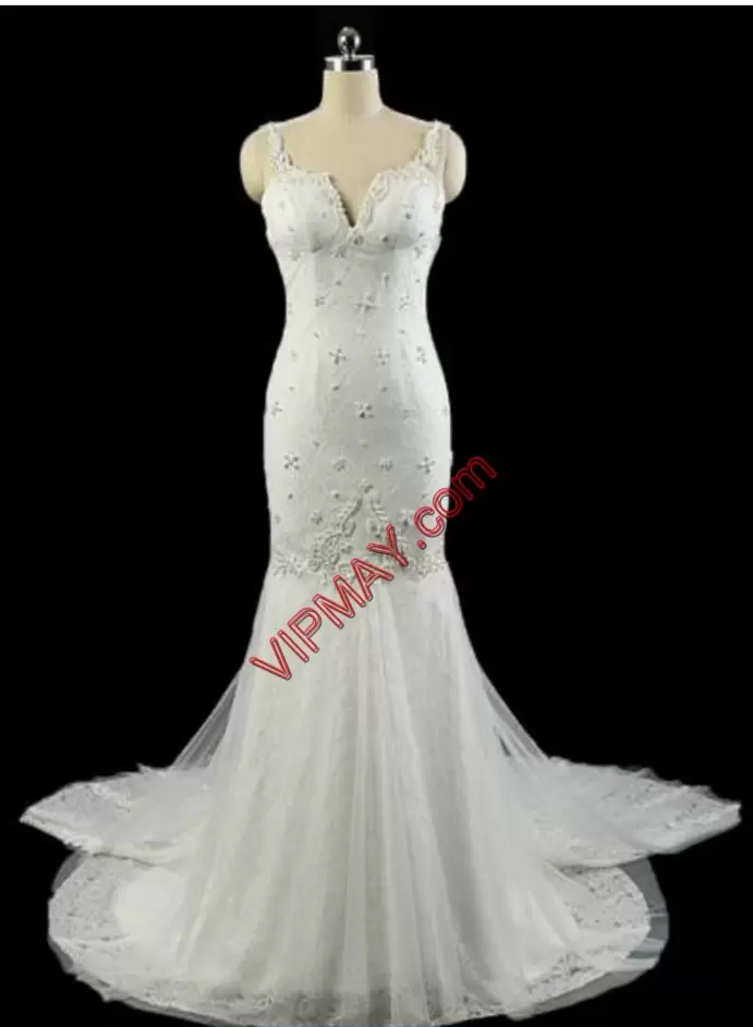 Exceptional With Train White Wedding Dresses Straps Sleeveless Court Train Backless